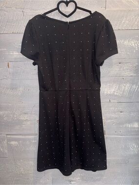 NWT Loft Classic Black Short-Sleeve Dress with Subtle Metallic Dots, 10P